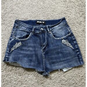 Sky Hand Cut‎ Skull Y2K Denim Jeans Bedazzled Grunge Whimsigoth Dark Goth 11